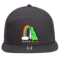 It's Ok To Be Different Autism Awareness Dinosaur 7 Panel Mesh Trucker Snapback Hat