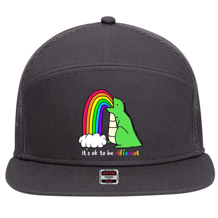 It's Ok To Be Different Autism Awareness Dinosaur 7 Panel Mesh Trucker Snapback Hat