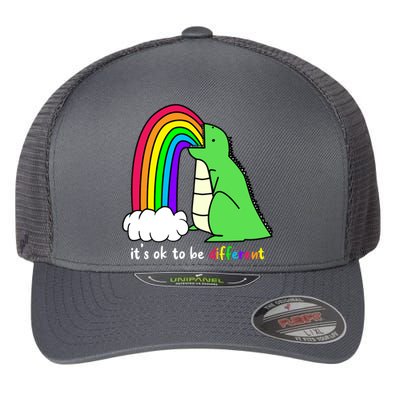 It's Ok To Be Different Autism Awareness Dinosaur Flexfit Unipanel Trucker Cap