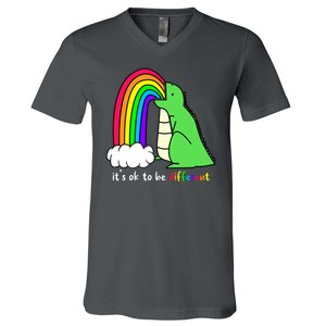 It's Ok To Be Different Autism Awareness Dinosaur V-Neck T-Shirt