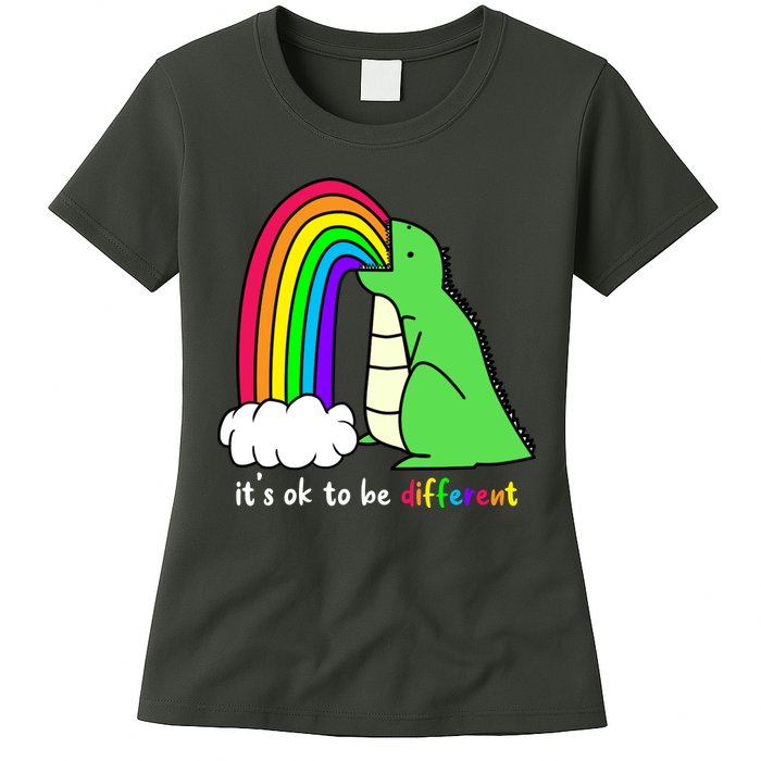 It's Ok To Be Different Autism Awareness Dinosaur Womens T-Shirt