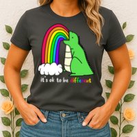 It's Ok To Be Different Autism Awareness Dinosaur Womens T-Shirt