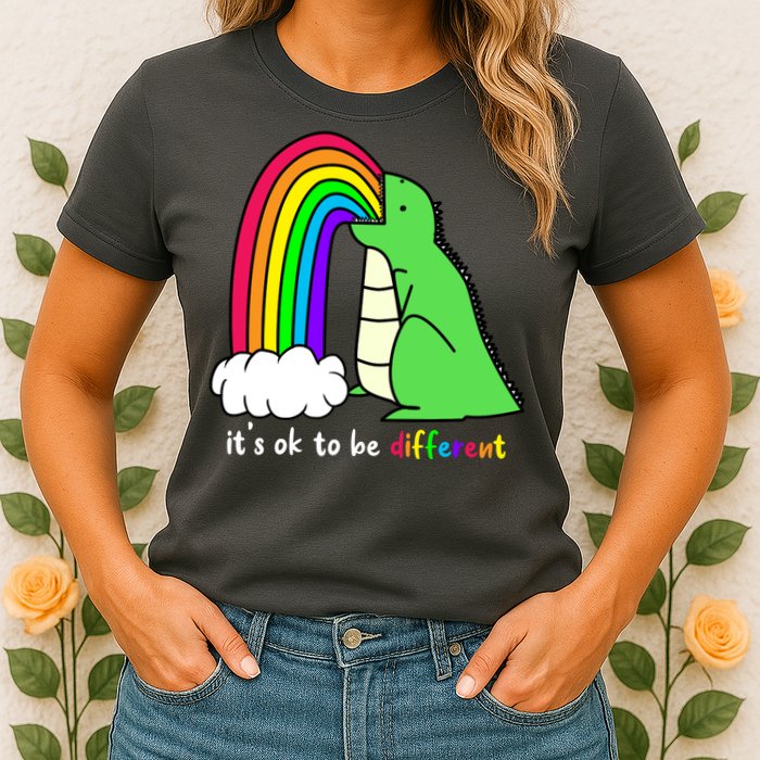 It's Ok To Be Different Autism Awareness Dinosaur Womens T-Shirt