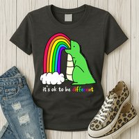 It's Ok To Be Different Autism Awareness Dinosaur Womens T-Shirt