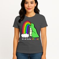 It's Ok To Be Different Autism Awareness Dinosaur Womens T-Shirt