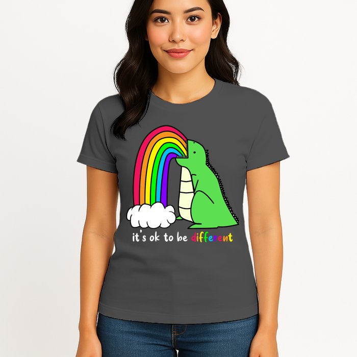 It's Ok To Be Different Autism Awareness Dinosaur Womens T-Shirt