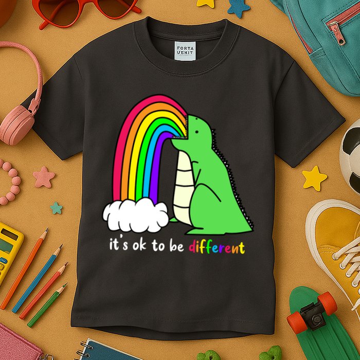 It's Ok To Be Different Autism Awareness Dinosaur Kids T-Shirt
