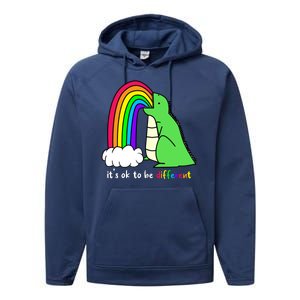 It's Ok To Be Different Autism Awareness Dinosaur Performance Fleece Hoodie