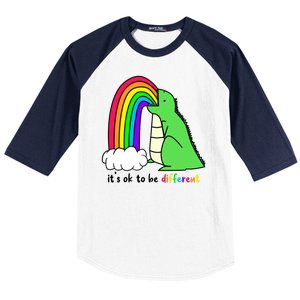 It's Ok To Be Different Autism Awareness Dinosaur Baseball Sleeve Shirt