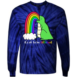 It's Ok To Be Different Autism Awareness Dinosaur Tie-Dye Long Sleeve Shirt