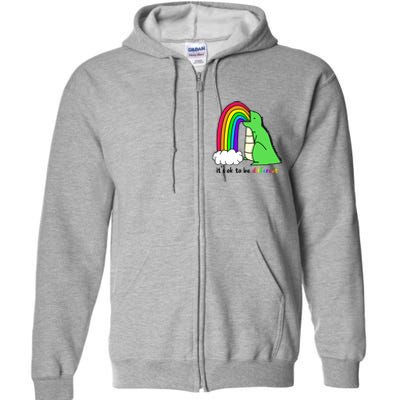 It's Ok To Be Different Autism Awareness Dinosaur Full Zip Hoodie