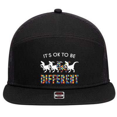 It's Ok To Be Different Autism Awareness Dinosaur 7 Panel Mesh Trucker Snapback Hat