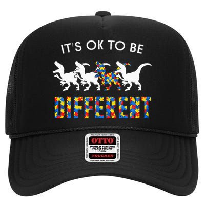 It's Ok To Be Different Autism Awareness Dinosaur High Crown Mesh Back Trucker Hat