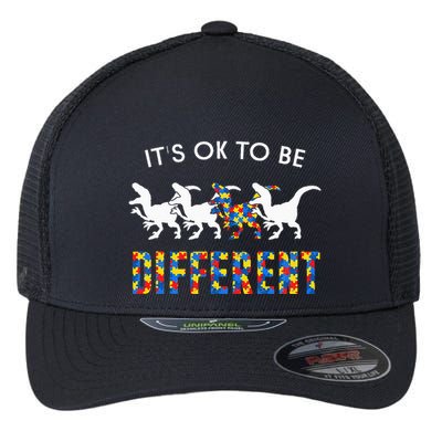 It's Ok To Be Different Autism Awareness Dinosaur Flexfit Unipanel Trucker Cap