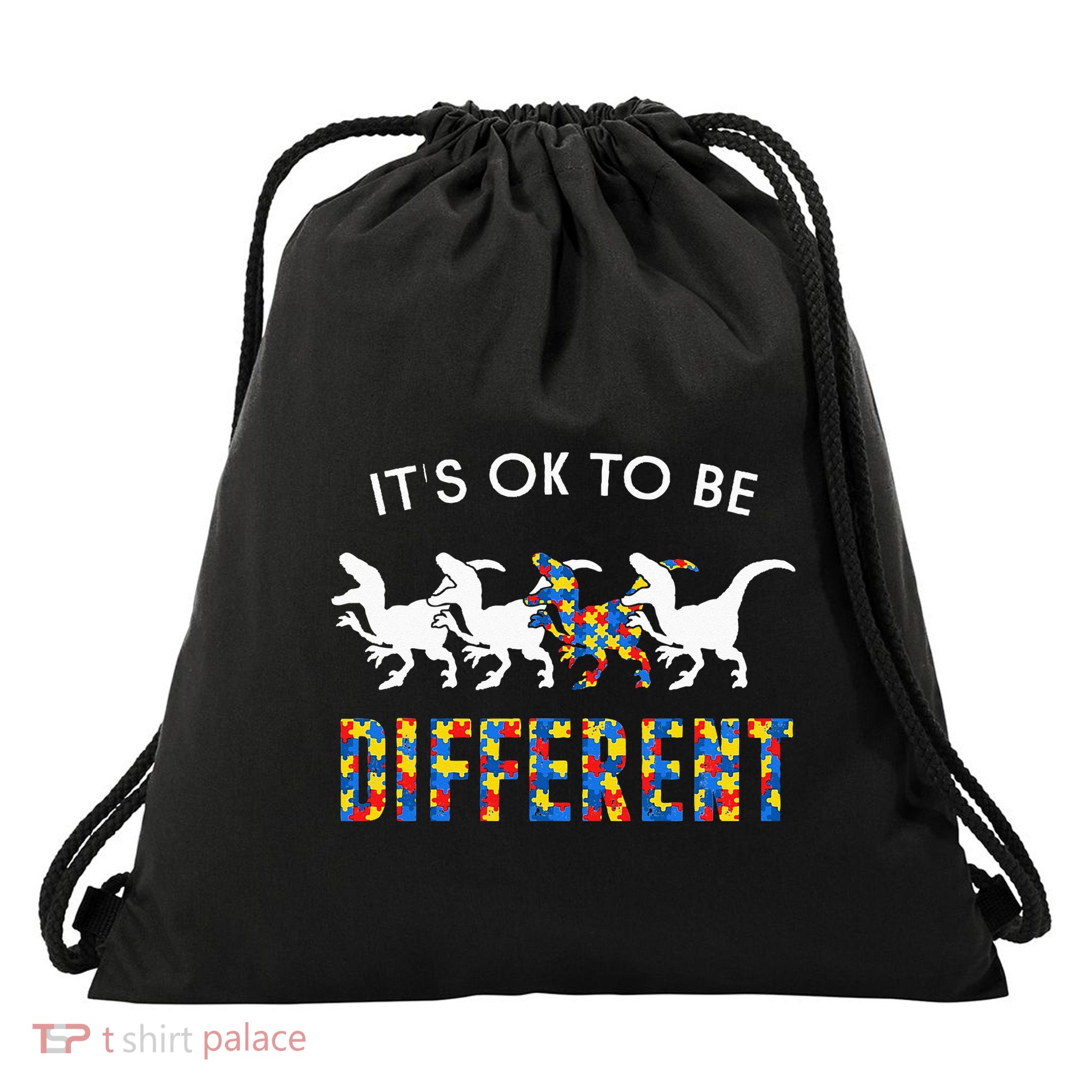 It's Ok To Be Different Autism Awareness Dinosaur Drawstring Bag