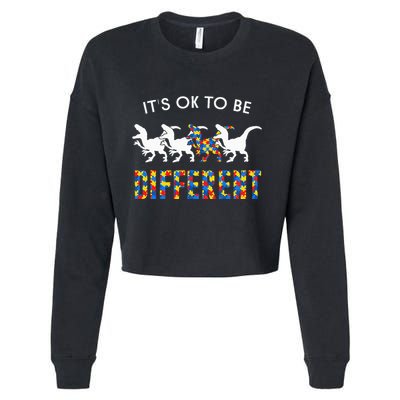 It's Ok To Be Different Autism Awareness Dinosaur Cropped Pullover Crew