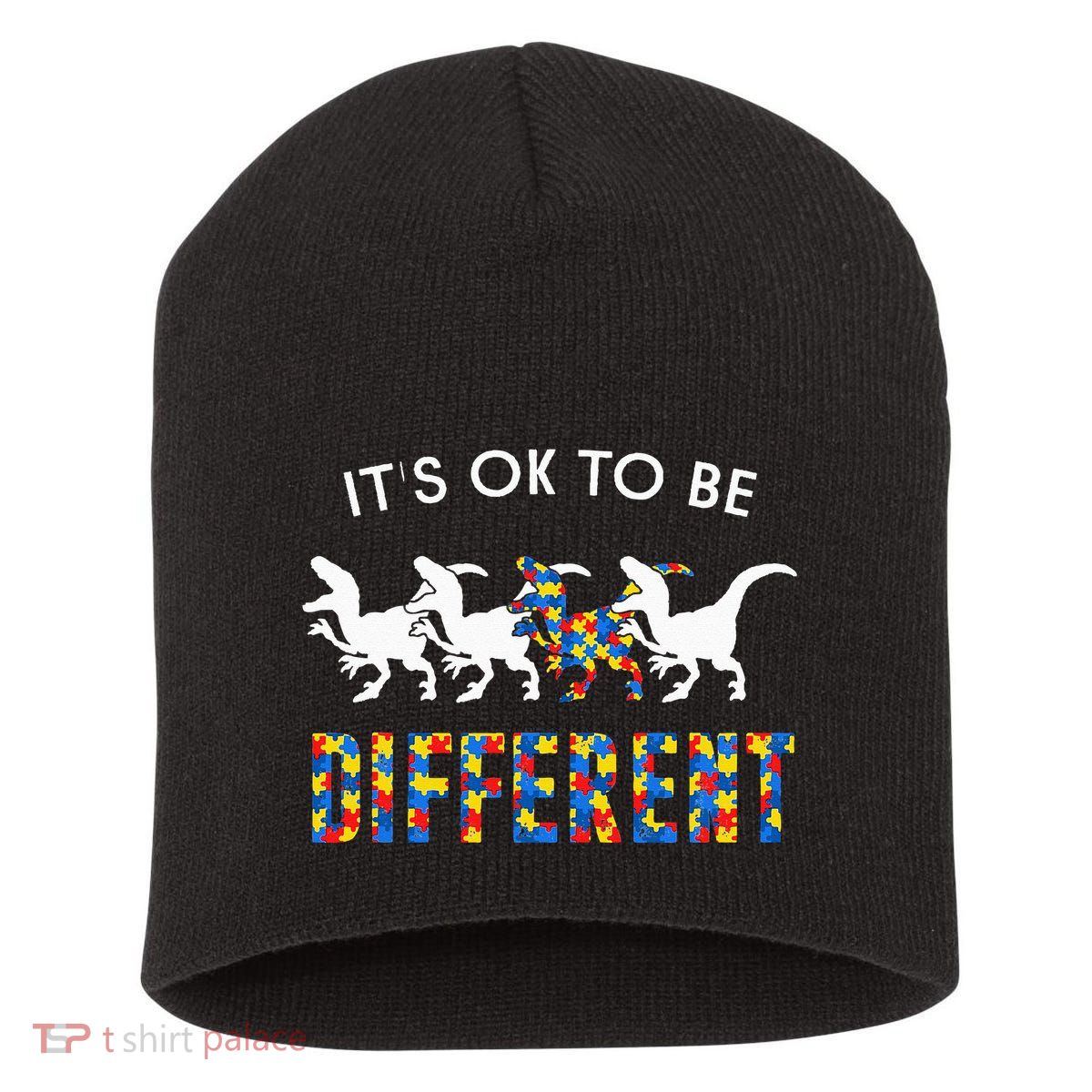 It's Ok To Be Different Autism Awareness Dinosaur Short Acrylic Beanie