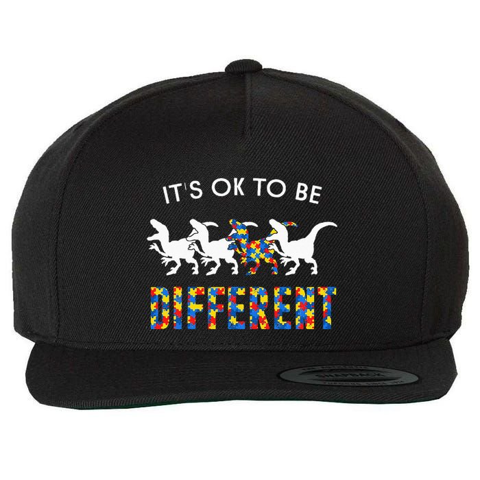 It's Ok To Be Different Autism Awareness Dinosaur Wool Snapback Cap