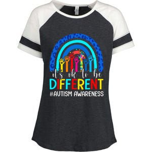 It's Ok To Be Different Autism Awareness Rainbow Enza Ladies Jersey Colorblock Tee