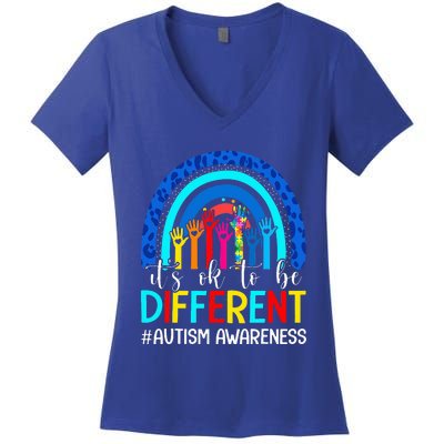 It's Ok To Be Different Autism Awareness Rainbow Women's V-Neck T-Shirt