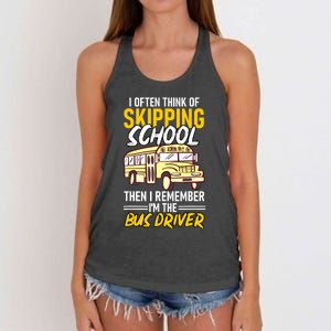 I Often Think Of Skipping School Funny Bus Driver School Bus Women's Knotted Racerback Tank