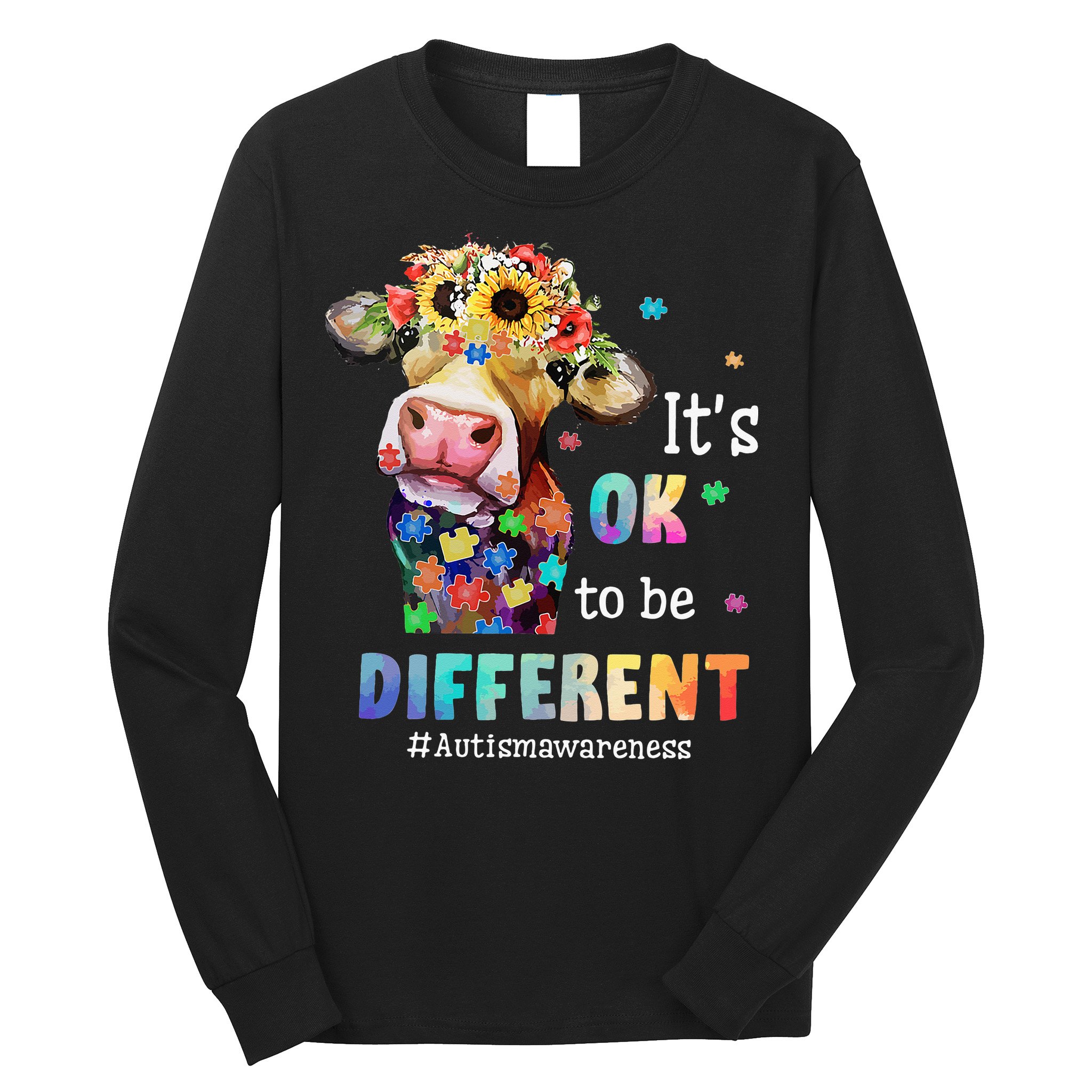 It's Ok To Be Different Heifer Cow Autism Awareness Long Sleeve Shirt