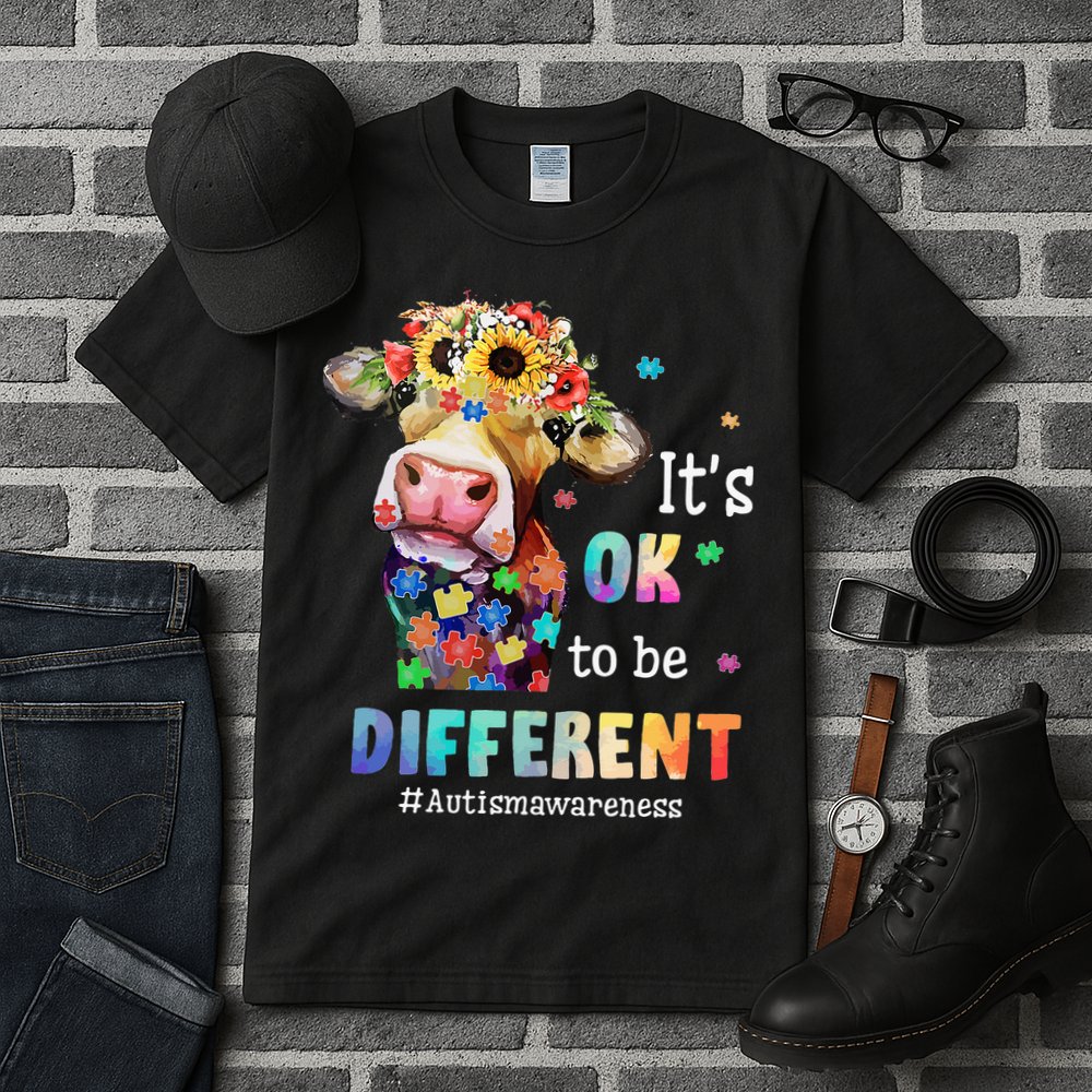 It's Ok To Be Different Heifer Cow Autism Awareness Tall T-Shirt