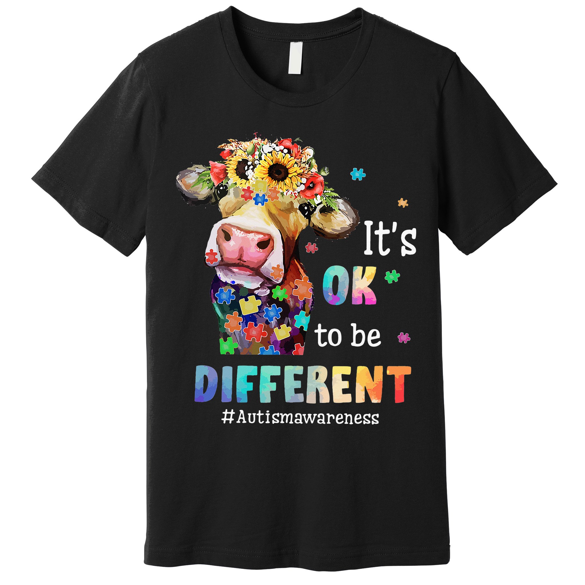 It's Ok To Be Different Heifer Cow Autism Awareness Premium T-Shirt