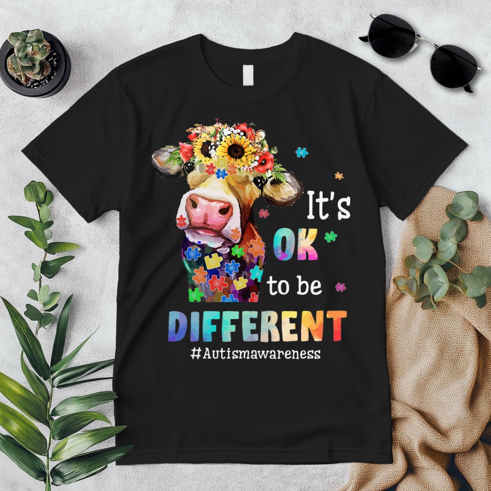 It's Ok To Be Different Heifer Cow Autism Awareness Premium T-Shirt