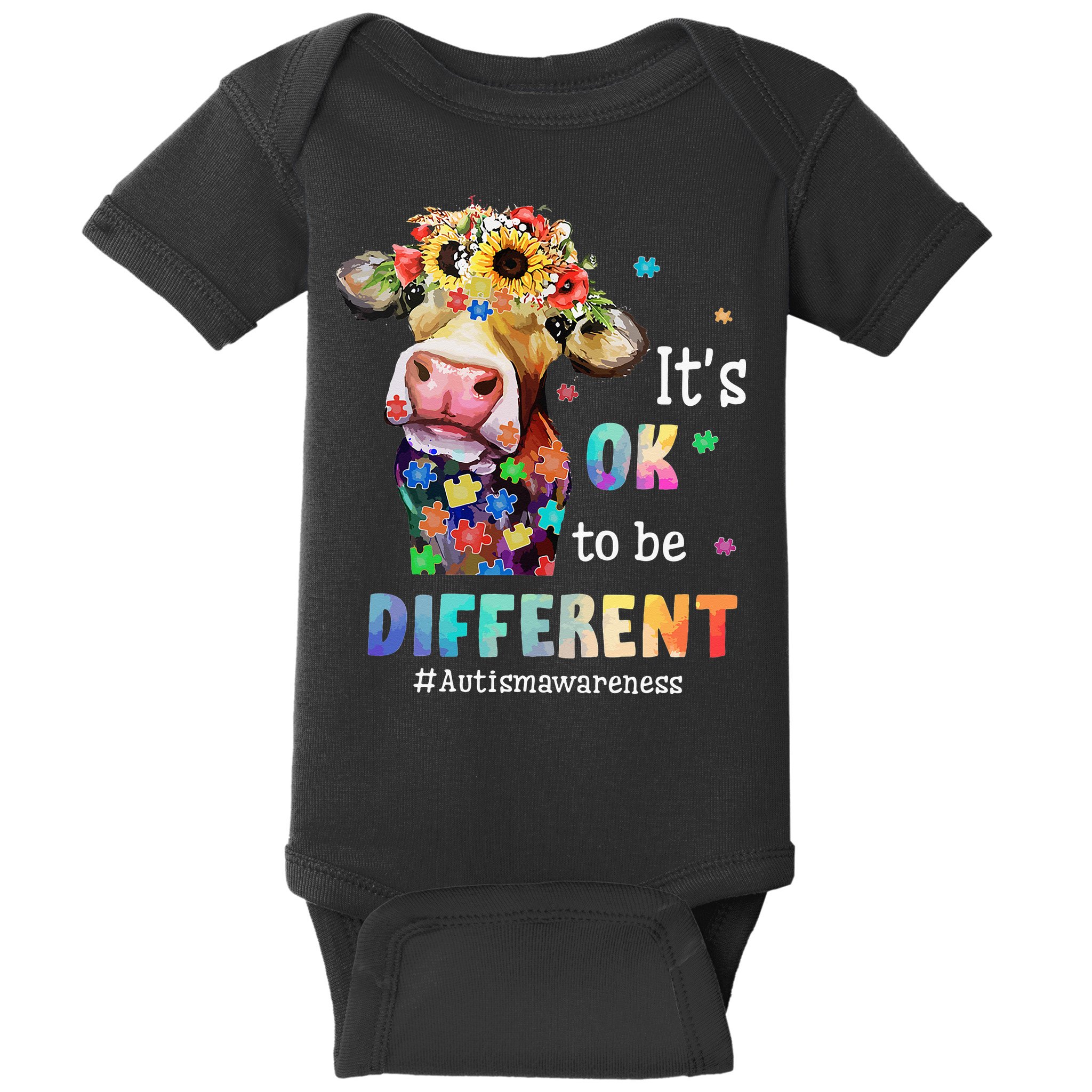 It's Ok To Be Different Heifer Cow Autism Awareness Baby Bodysuit