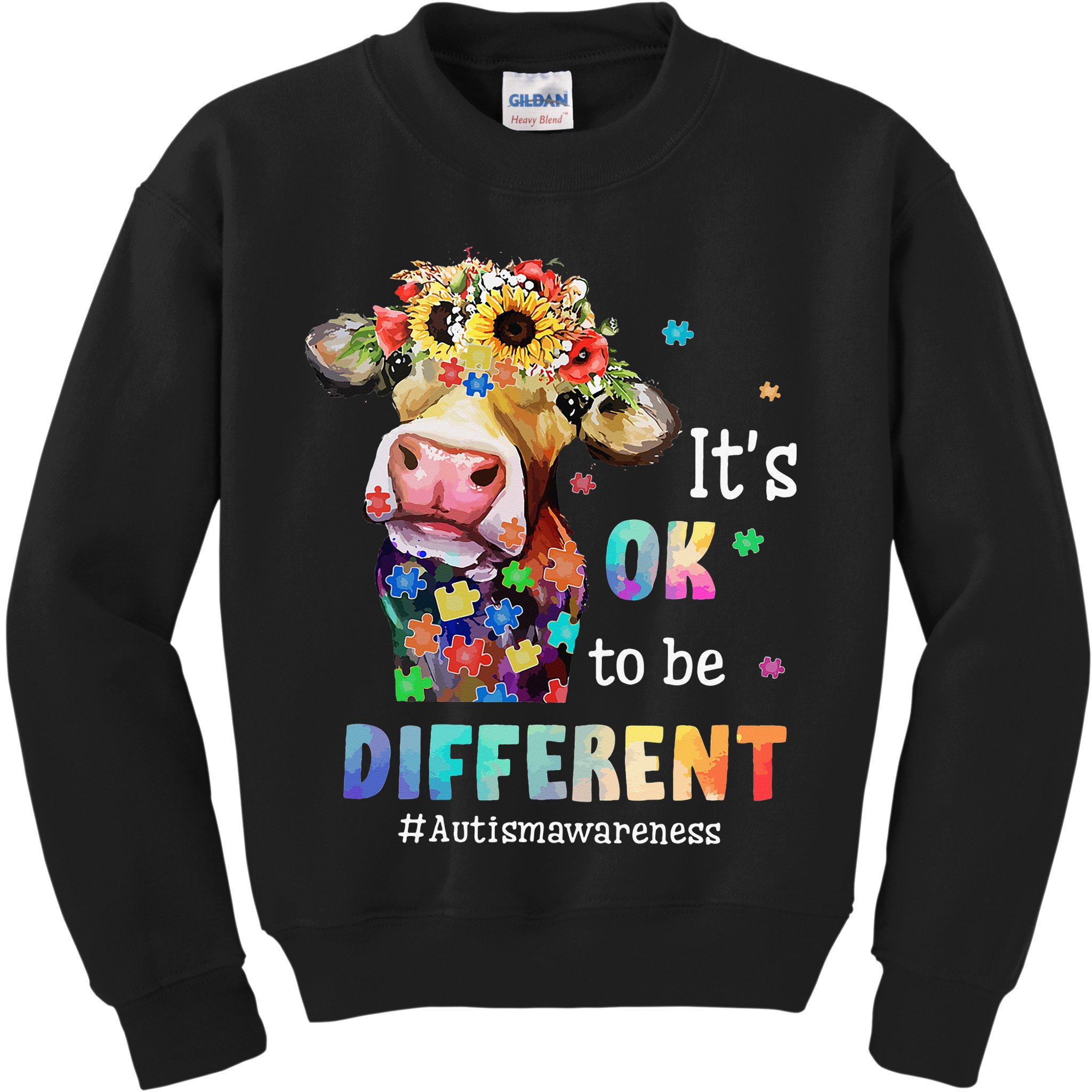 It's Ok To Be Different Heifer Cow Autism Awareness Kids Sweatshirt