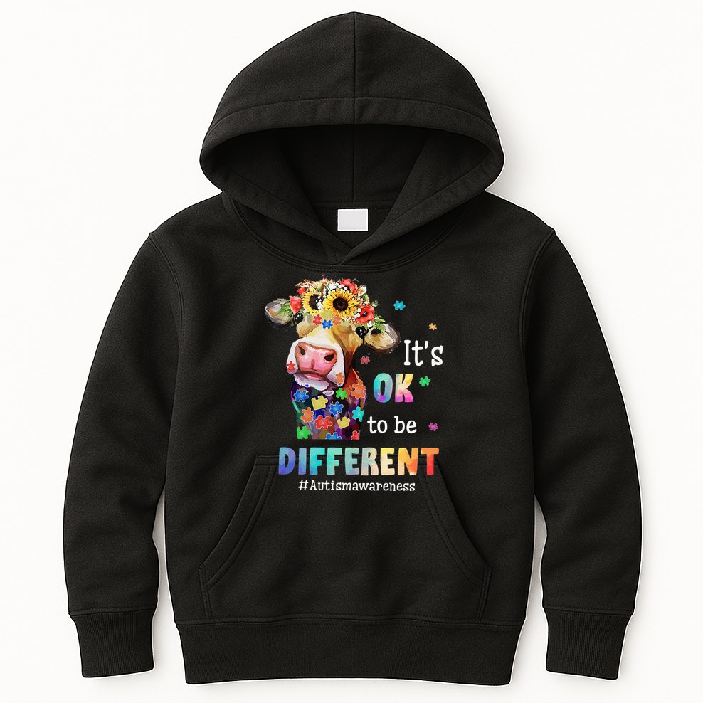 It's Ok To Be Different Heifer Cow Autism Awareness Kids Hoodie