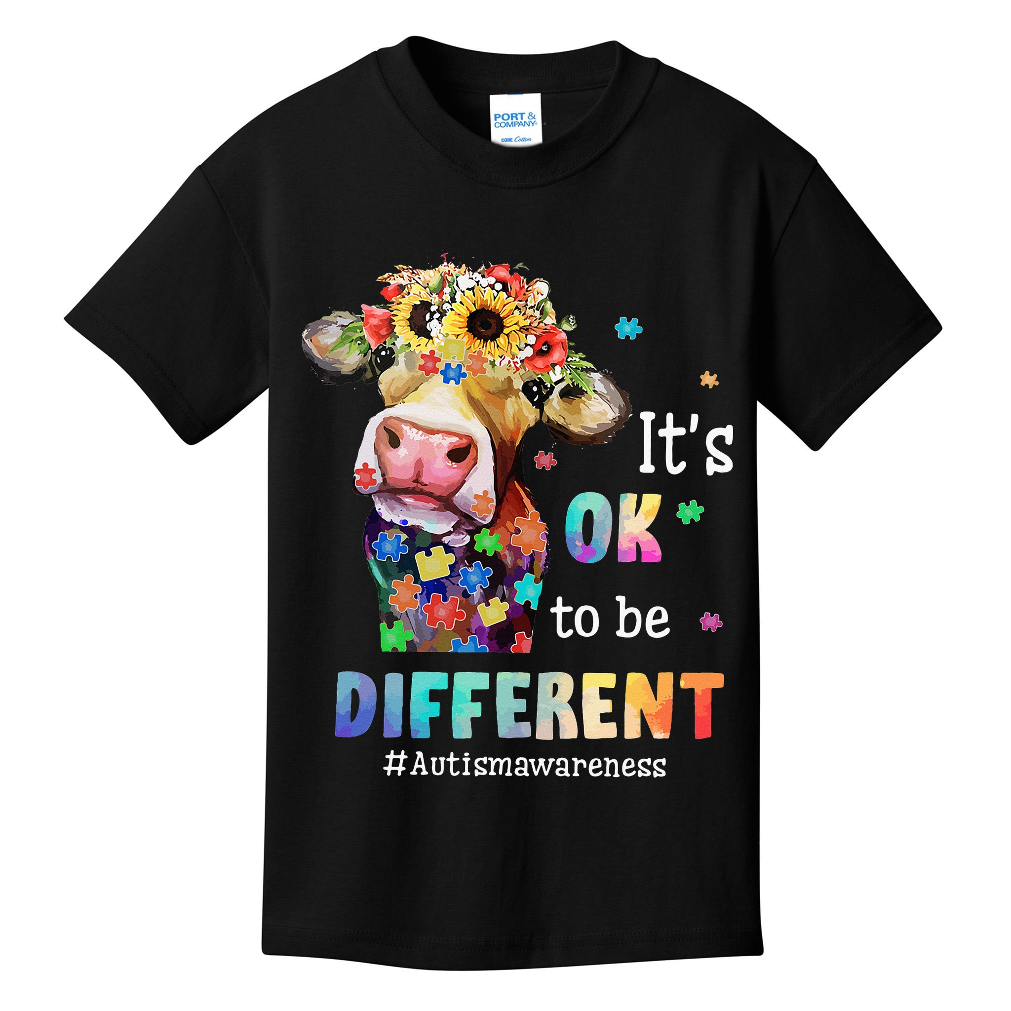 It's Ok To Be Different Heifer Cow Autism Awareness Kids T-Shirt