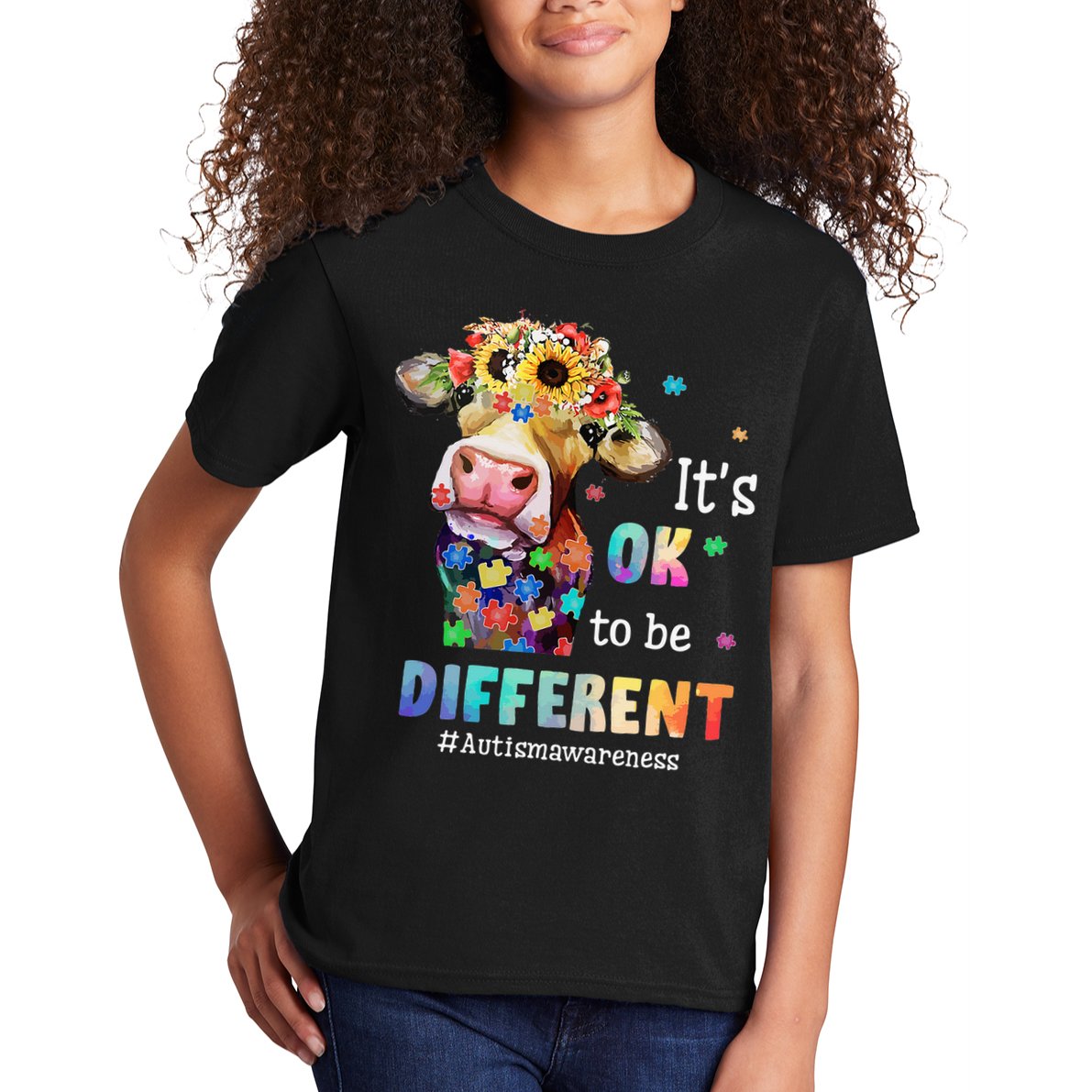 It's Ok To Be Different Heifer Cow Autism Awareness Kids T-Shirt