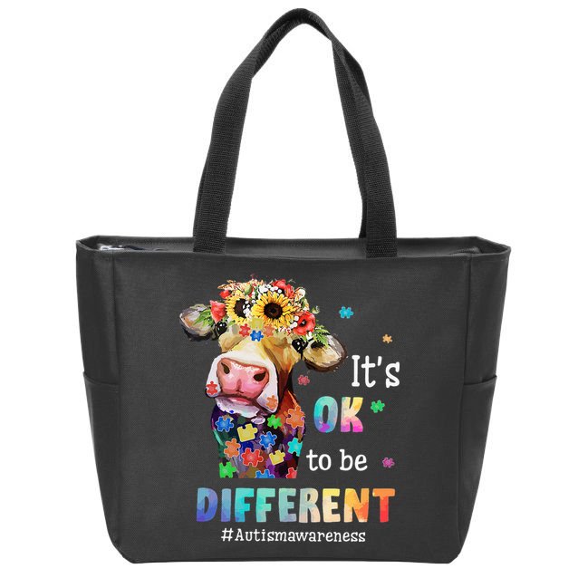 It's Ok To Be Different Heifer Cow Autism Awareness Zip Tote Bag