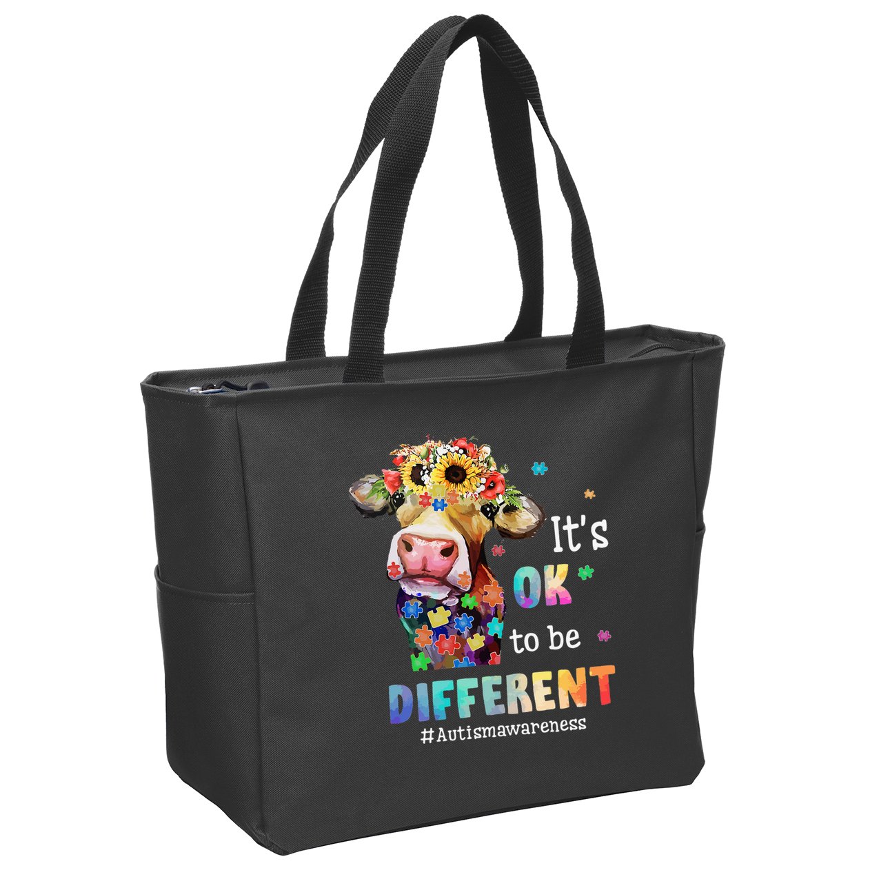 It's Ok To Be Different Heifer Cow Autism Awareness Zip Tote Bag
