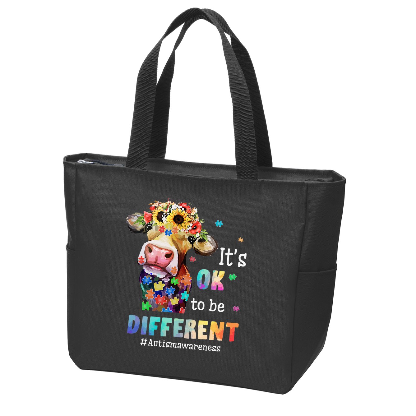 It's Ok To Be Different Heifer Cow Autism Awareness Zip Tote Bag