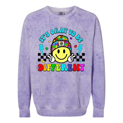 ItS Ok To Be Different Smile Face Groovy Autism Awareness Funny Gift Colorblast Crewneck Sweatshirt