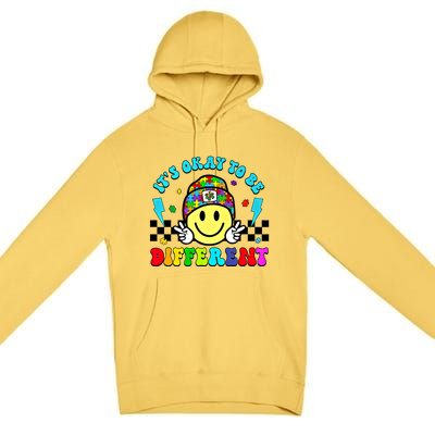 ItS Ok To Be Different Smile Face Groovy Autism Awareness Funny Gift Premium Pullover Hoodie