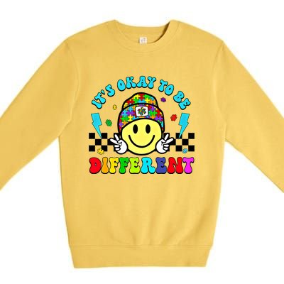 ItS Ok To Be Different Smile Face Groovy Autism Awareness Funny Gift Premium Crewneck Sweatshirt