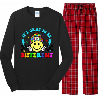 ItS Ok To Be Different Smile Face Groovy Autism Awareness Funny Gift Long Sleeve Pajama Set