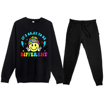 ItS Ok To Be Different Smile Face Groovy Autism Awareness Funny Gift Premium Crewneck Sweatsuit Set