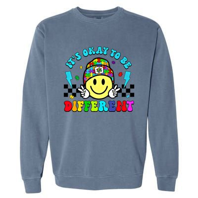 ItS Ok To Be Different Smile Face Groovy Autism Awareness Funny Gift Garment-Dyed Sweatshirt