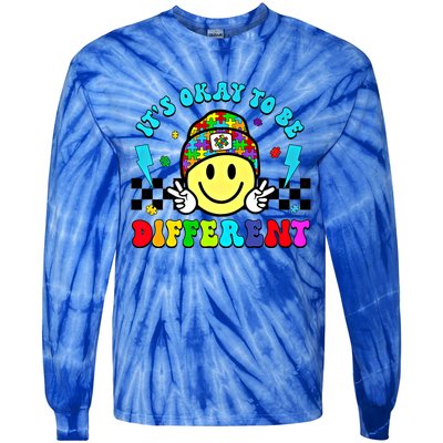 ItS Ok To Be Different Smile Face Groovy Autism Awareness Funny Gift Tie-Dye Long Sleeve Shirt