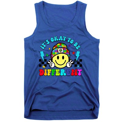 ItS Ok To Be Different Smile Face Groovy Autism Awareness Funny Gift Tank Top