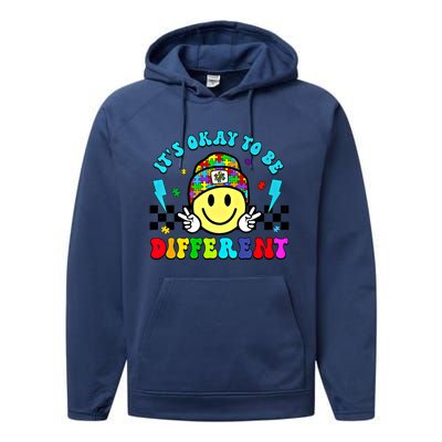 ItS Ok To Be Different Smile Face Groovy Autism Awareness Funny Gift Performance Fleece Hoodie