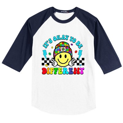 ItS Ok To Be Different Smile Face Groovy Autism Awareness Funny Gift Baseball Sleeve Shirt