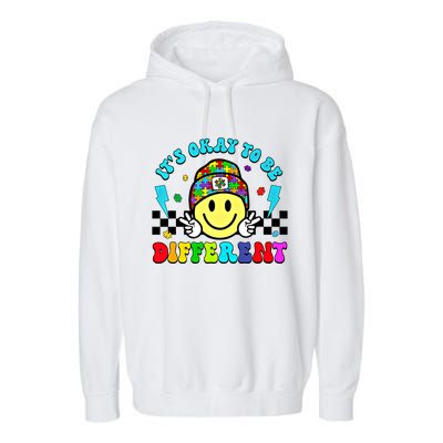 ItS Ok To Be Different Smile Face Groovy Autism Awareness Funny Gift Garment-Dyed Fleece Hoodie