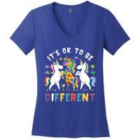 ItS Ok To Be Different Unicorn Autism Awareness Autistic Cute Gift Women's V-Neck T-Shirt