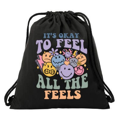 Its Okay To Feel All The Feels Mental Health Awareness Drawstring Bag